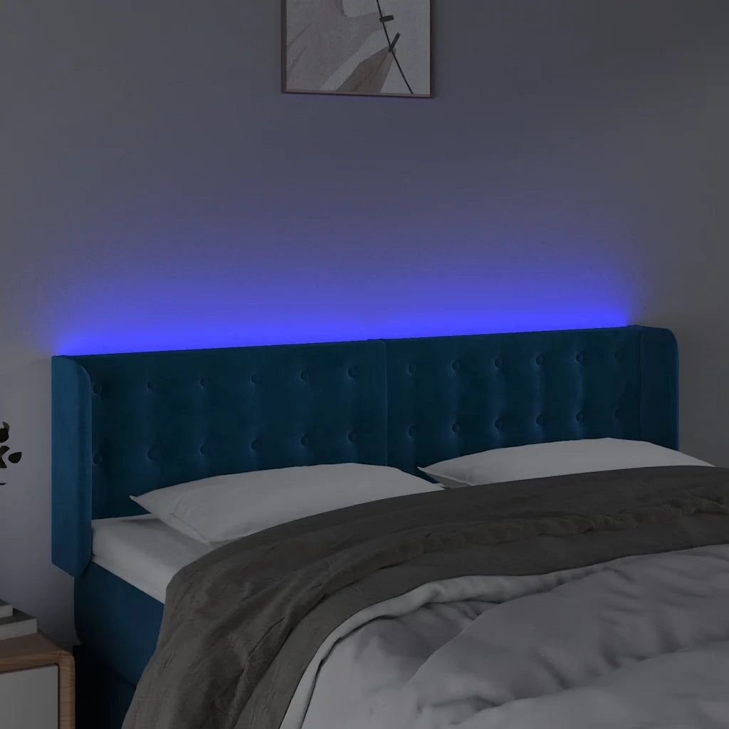 Testiera a LED Blu Scuro 147x16x78/88 cm in Velluto