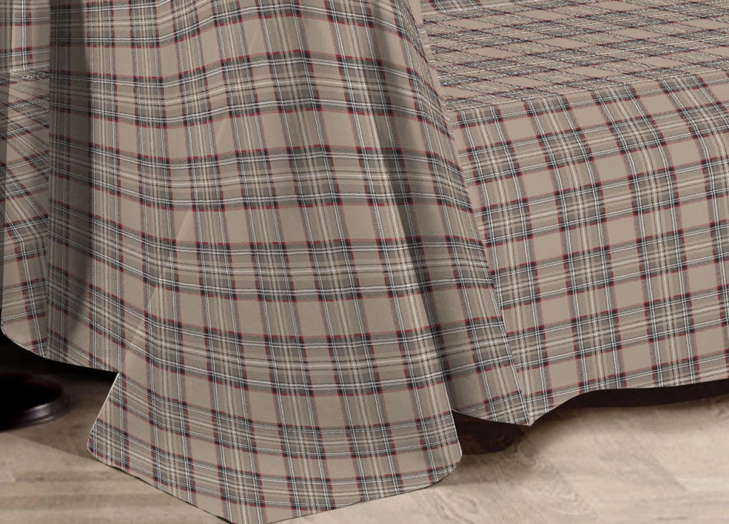 Telo Arredo Multiuso Linea Pensieri Delicati In 100% Cotone Disegno Tartan - Matrimoniale - Beige