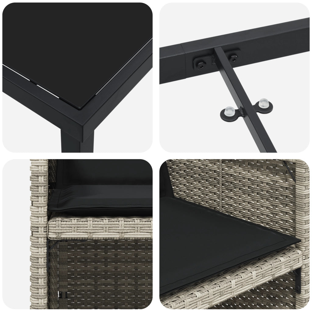 Set da Pranzo da Giardino con Cuscini Grigio Chiaro in Polyrattan