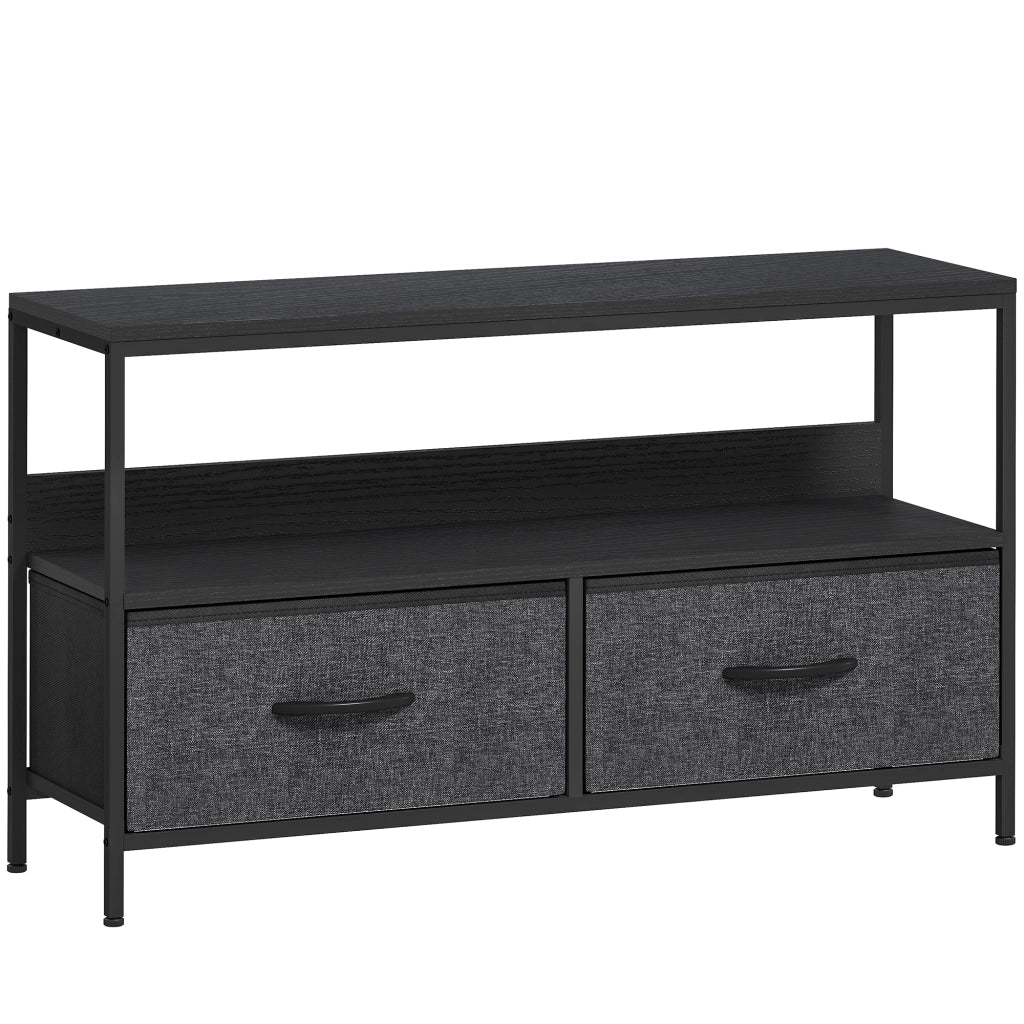 Mobile Porta TV 98x29x56 cm da 47" con Cassetti Pieghevoli in Tessuto e Mensola in Metallo e MDF Nero