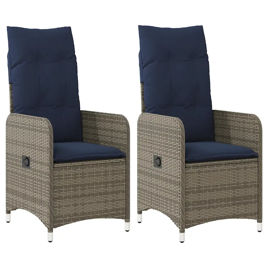 Sedie da giardino reclinabili 2 pz con cuscini grigie in polyrattan 365689