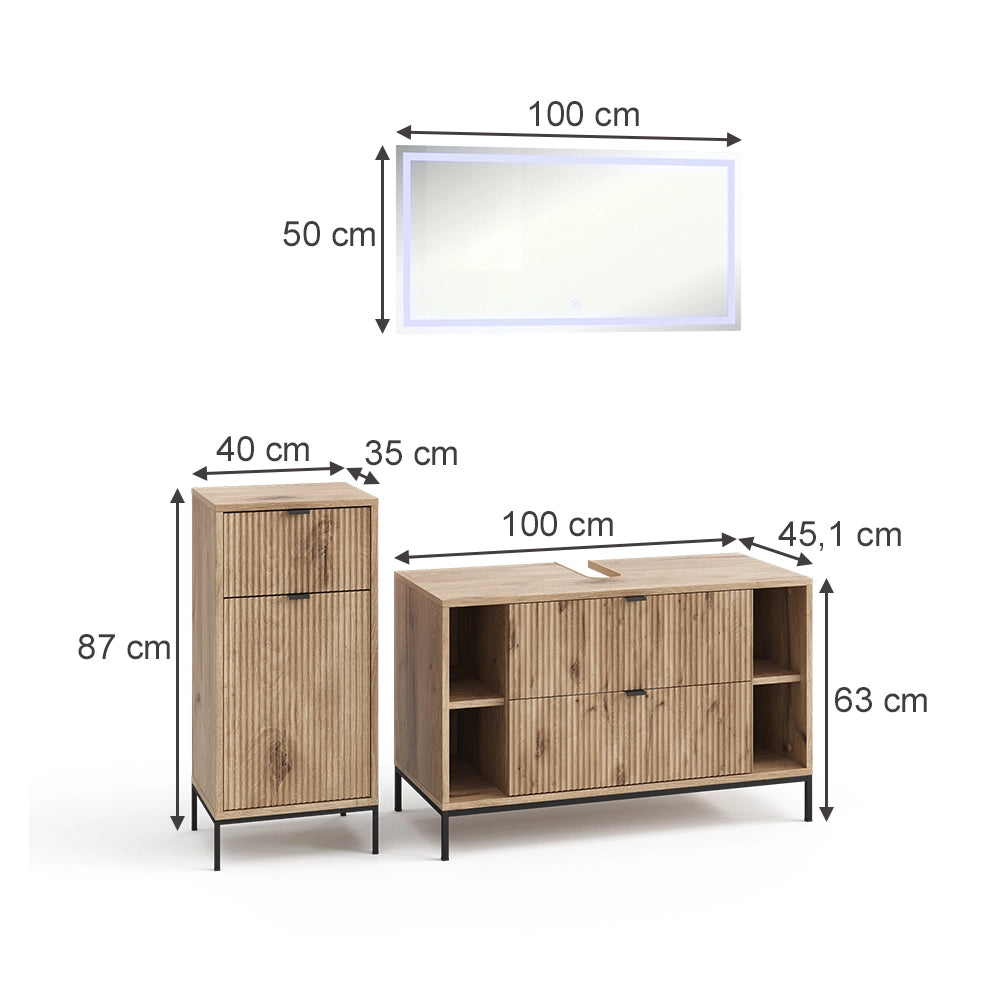 Vicco Set di mobili da bagno Quercia vichinga 3 parti