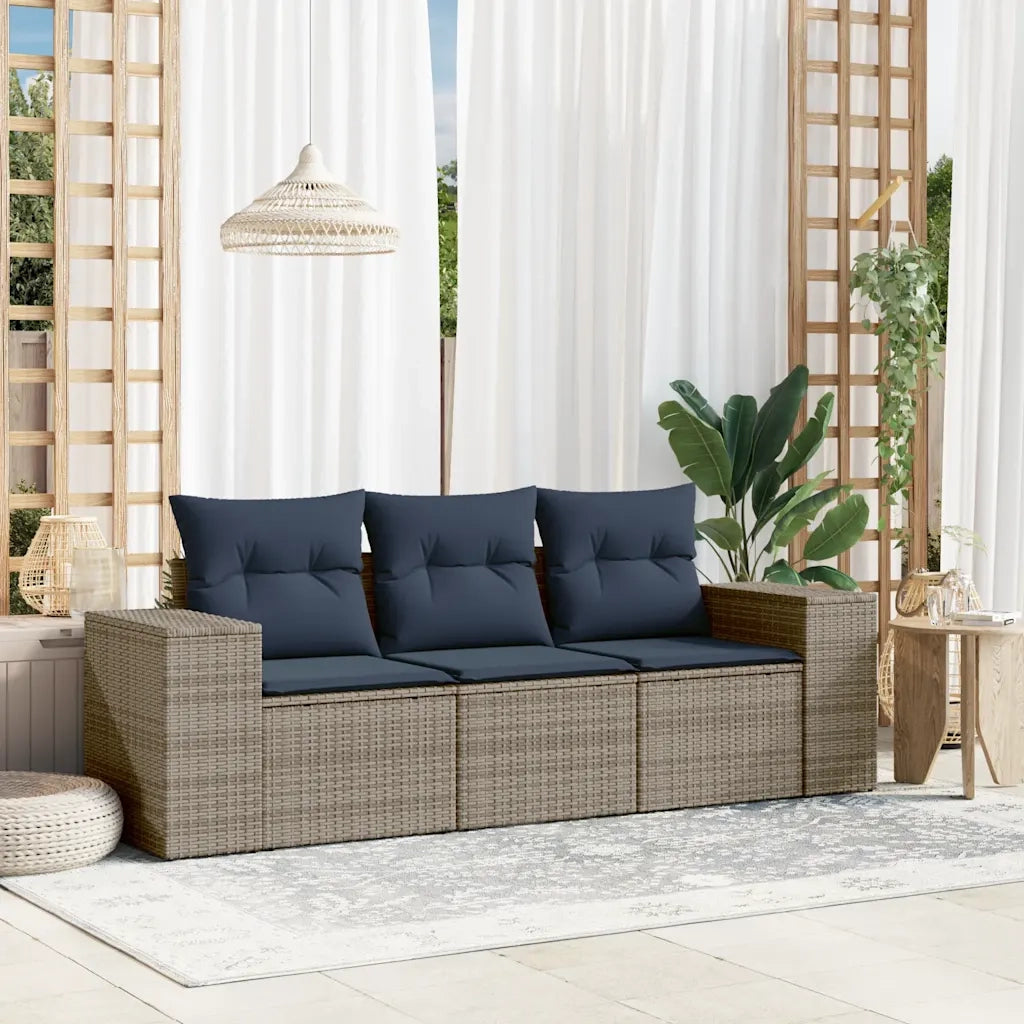 Salotto da Giardino-Set Divani da Giardino 3 pz con Cuscini Grigio in Polyrattan 313709