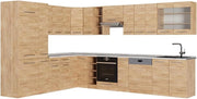 Cucina angolare completa Fame-Line, Quercia dorata, 347 x 60 cm, PL Marmo, per l'espansione personalizzata con moduli aggiuntivi compatibili