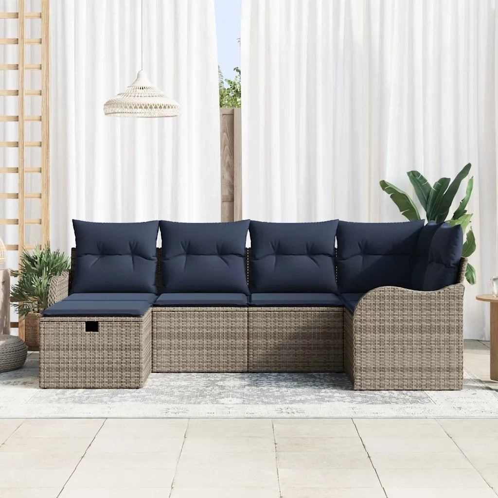 Set Divano da Giardino 6 pz Grigio e Blu Navy polyrattan 3358984