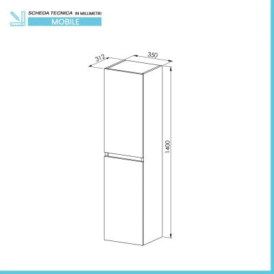 Pensile bagno sospeso rovere scuro H 140 con 2 ante soft-close  Mona