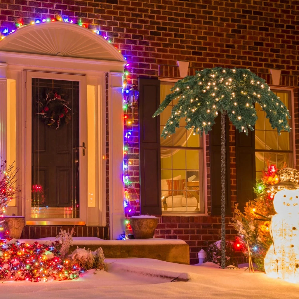 Albero di Natale da 180 cm, Albero di Natale con Luci e a Forma di Palma, con 250 Luci LED Bianco Caldo, 813 Rami, Struttura a Cerniera e Supporto, Ideale per Casa e Negozio