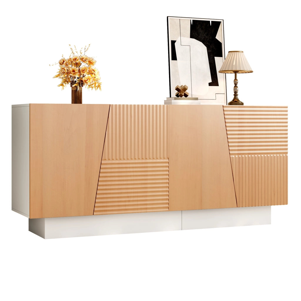 Credenza con 4 ante; 2 vani e ripiani regolabili - per soggiorno - in MDF e pannello truciolare - 160×40.5×72 cm - bianco e naturale