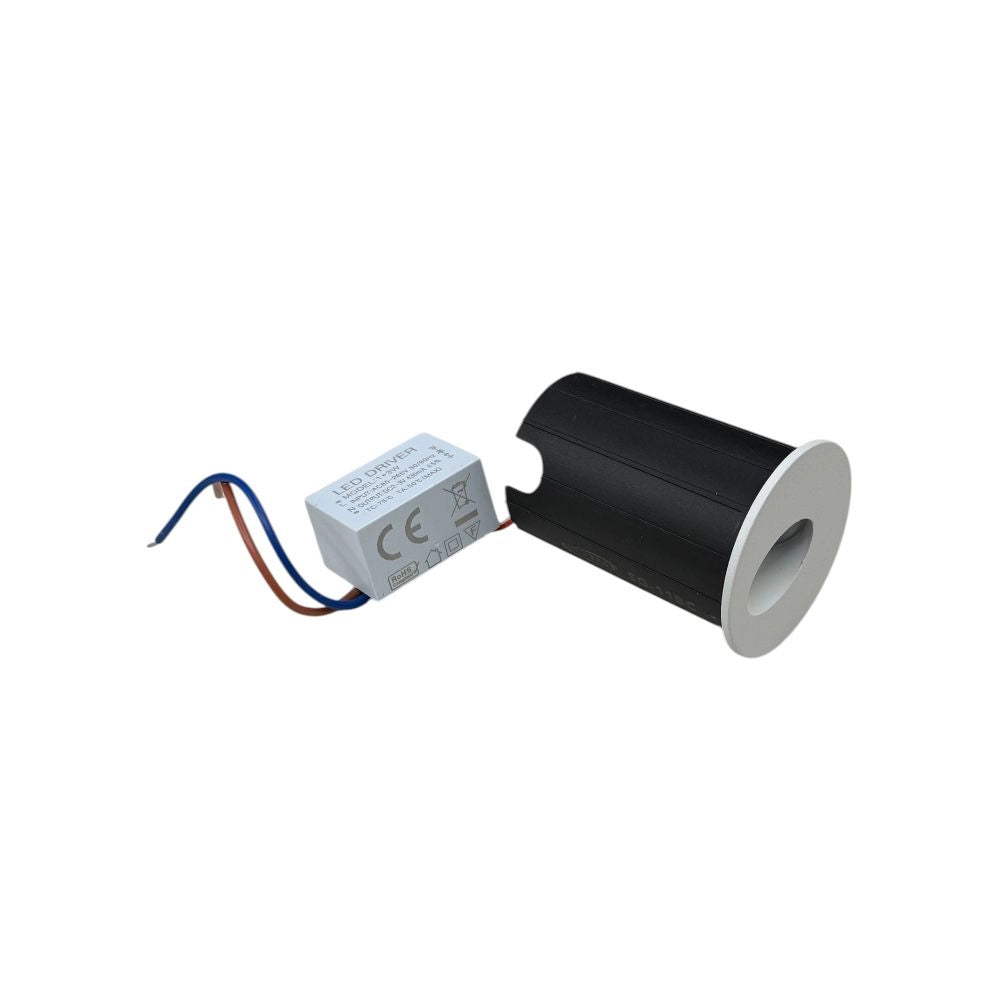 Faretto segnapasso LED da incasso rotondo 1.5W IP54 bianco in alluminio luce inclinata verso il basso foro 42mm parete interno esterno luce calda 3000K