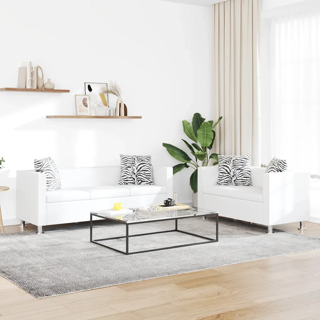 Set Divani a 2 e a 3 Posti in Similpelle Bianco  cod mxl 7702