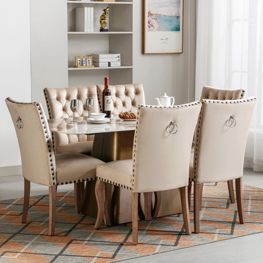 SEDIA da pranzo in velluto color cammello chiaro, stile moderno
