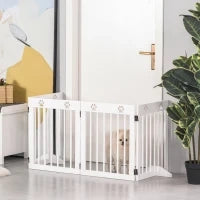 Cancellino per Cani taglia Piccola Pieghevole con Piedini Rimovibili, Cancelletto di Sicurezza in Legno di Pino, 204x30x61 cm, Bianco