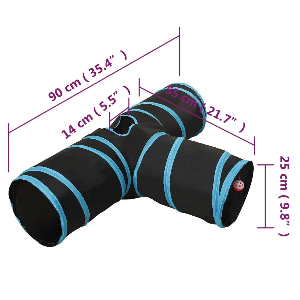 Tunnel per gatti a 3 vie 90 cm poliestere nero e blu 02_0005206