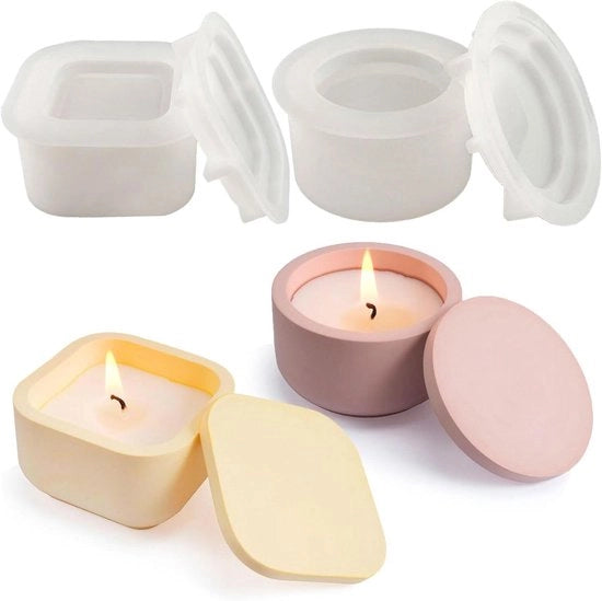 2 pezzi di silicone per contenitori di candele con coperchio - contenitore per cera fusa da gettare - scatola di conservazione per resine epoxi