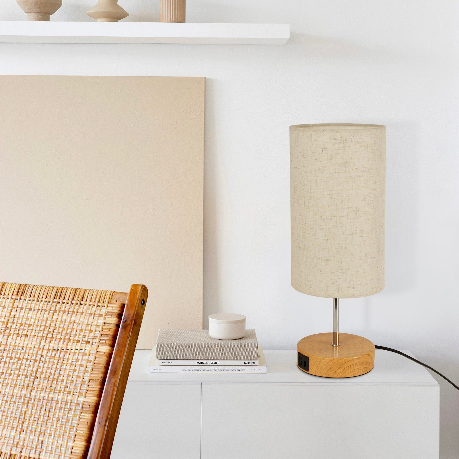 ZMH Lampada da tavolo touch dimmerabile USB ricarica paralume tessuto per comodino ufficio