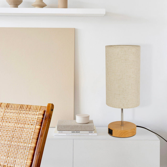 ZMH Lampada da tavolo touch dimmerabile USB ricarica paralume tessuto per comodino ufficio