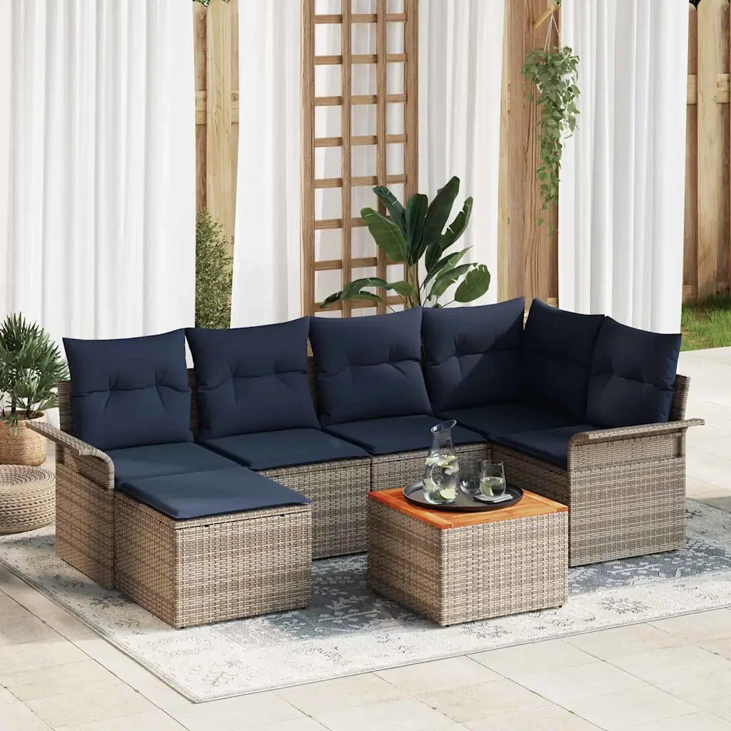 Set Divano da Giardino con cuscino 7 pcs Grigio polyrattan