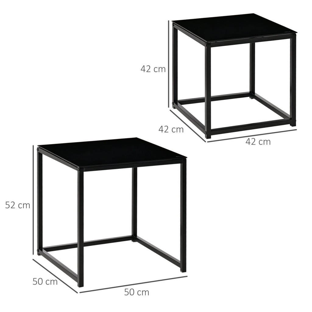 EasyComfort Set 2 Tavolini da Salotto Quadrati Moderni, in Acciaio e Vetro Temperato, Nero