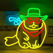 Luminaria Neon per Decorazione di Muro con Cappello da Cowboy e Gatto - Regolabile - Alimentazione da USB - Tema Uomo Hol - Decorazione della Camera da Letto - Regalo di Compleanno