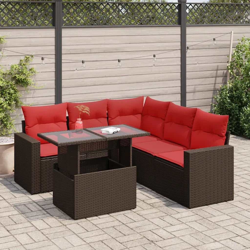 Set Divano Giardino 6 pz con Cuscini Marrone Polyrattan Acacia