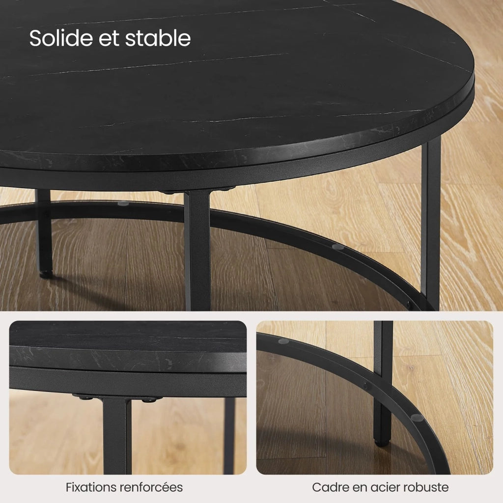 Tavolino da caffè tavolo da soggiorno 80 x 46 cm tavolino da divano tavolo da aperitivo effetto marmo piano in vetro temperato facile da montare per soggiorno stile moderno nero 12_0007497