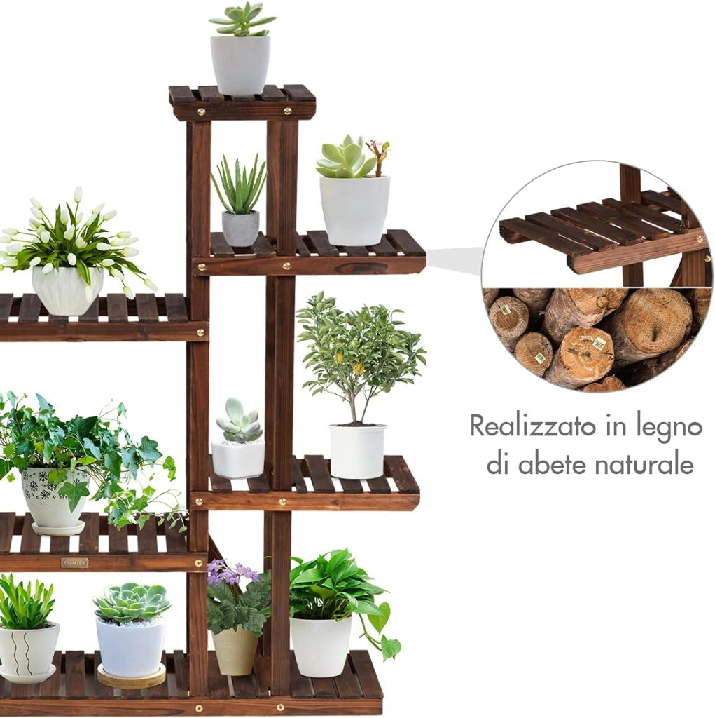 Scaffale di Legno con 3/6/9 Livelli, Porta Piante Rustico di Legno, Scaffale Angolare Porta Piante, Fioriera per Giardino Balcone Cortile Salone (9 livelli)