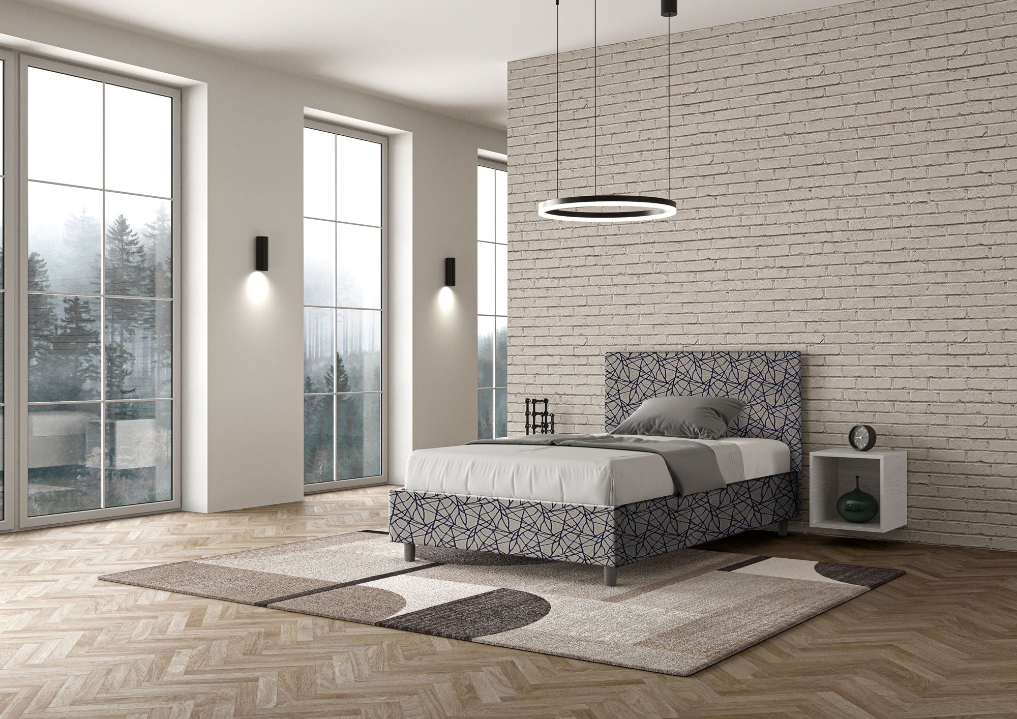 Letto 1 Piazza e Mezzo 120x200 cm con Rete e Contenitore Adele Era 09 Blu