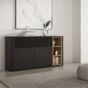 Madia Origin Core 2 ante 2 cassetti con vani a giorno 160 cm nero e dettaglio rovere