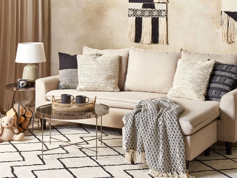 Set di 2 cuscini decorativi in cotone 45 x 45 cm federa stile boho tinta unita