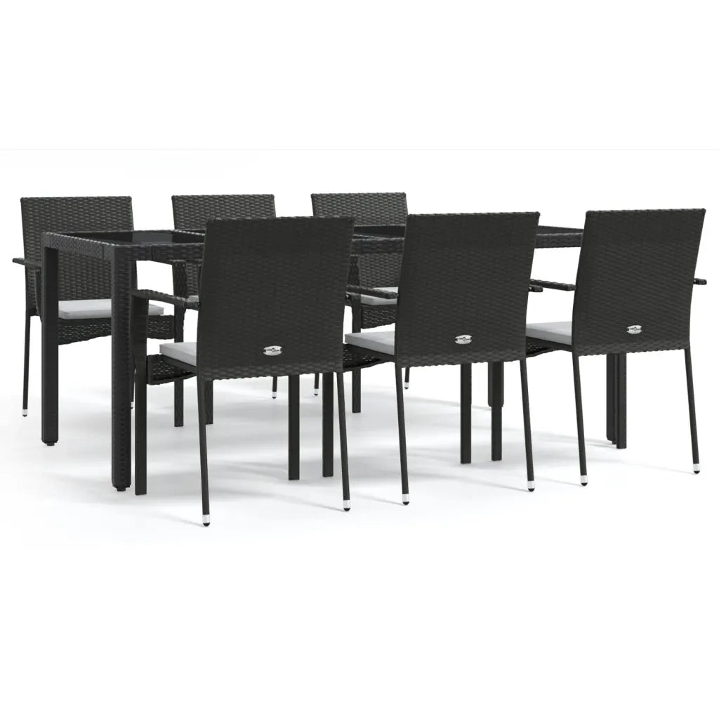 Set da Pranzo da Giardino 7 pz Nero con Cuscini in Polyrattan 3184979
