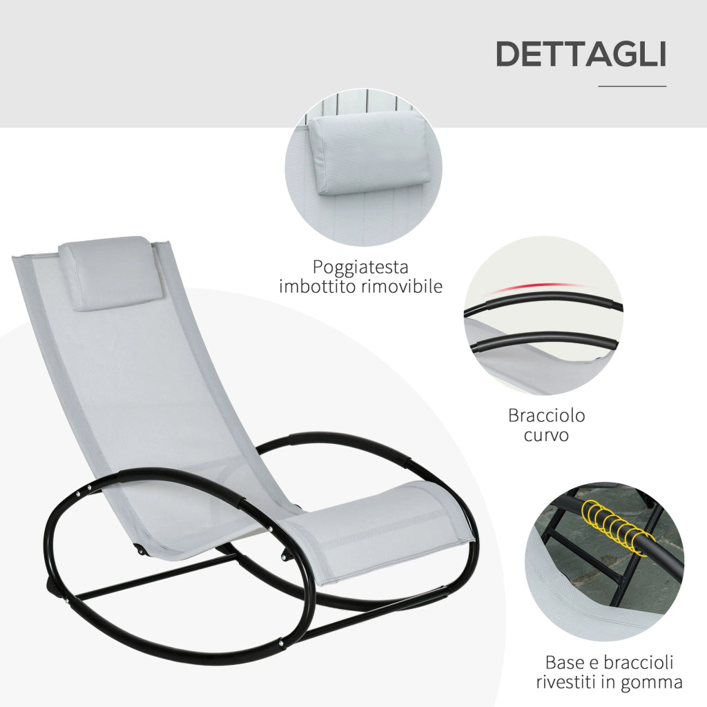 EasyComfort Sedia a Dondolo da Giardino Zero Gravity, Sdraio da Giardino Ergonomica con Cuscino e Tessuto Traspirante per Interno ed Esterno, 105x62x88 cm, Grigia