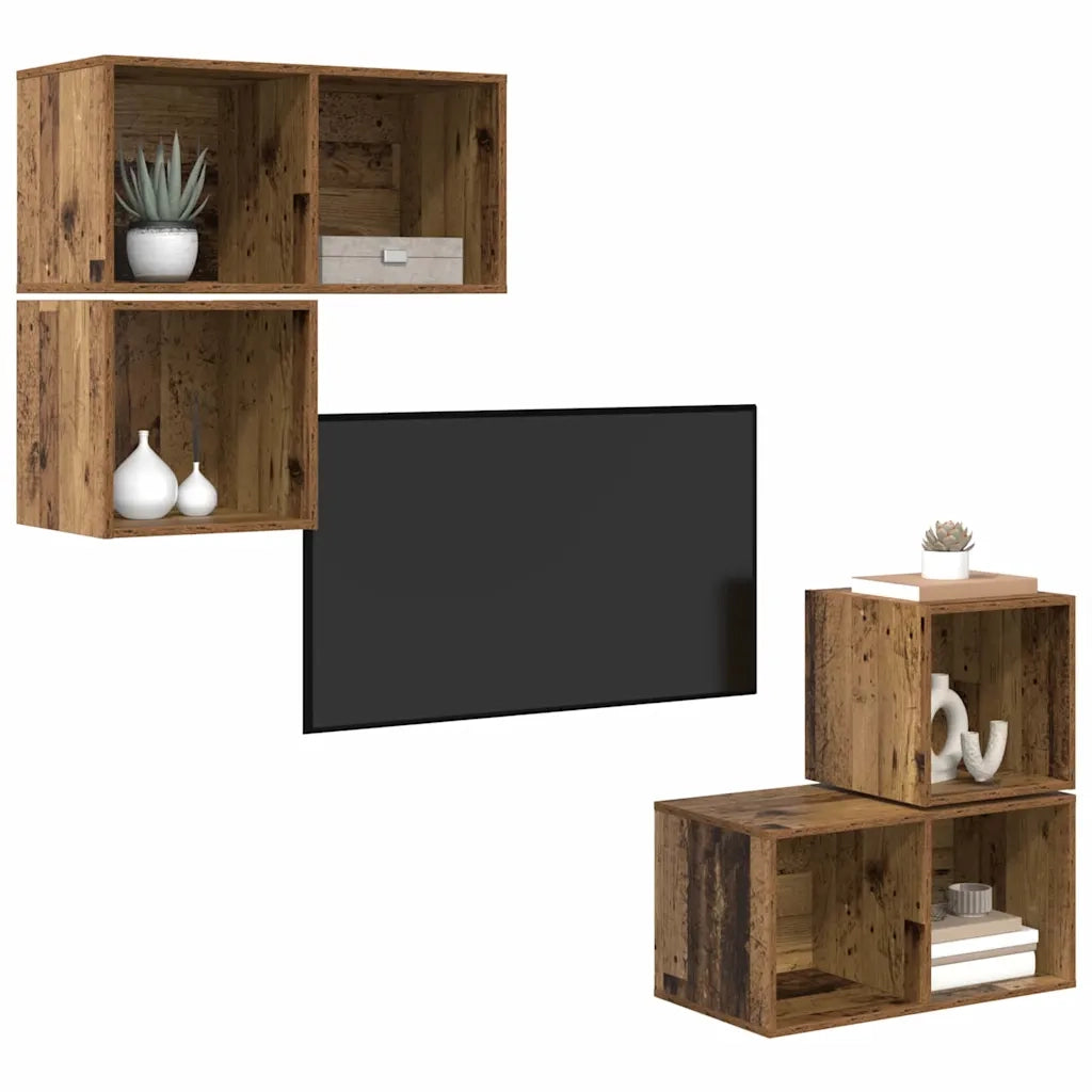 Set mobile TV 4 pz-Set di 4 Credenza per TV Legno vecchio Legno multistrato 199486