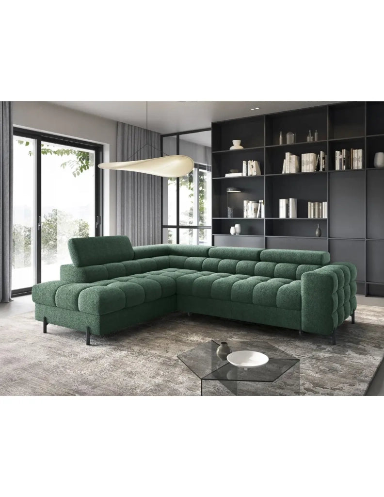 Canapé d'angle gauche convertible Vert foncé 5 places FERRUM style industriel 276x93x200cm