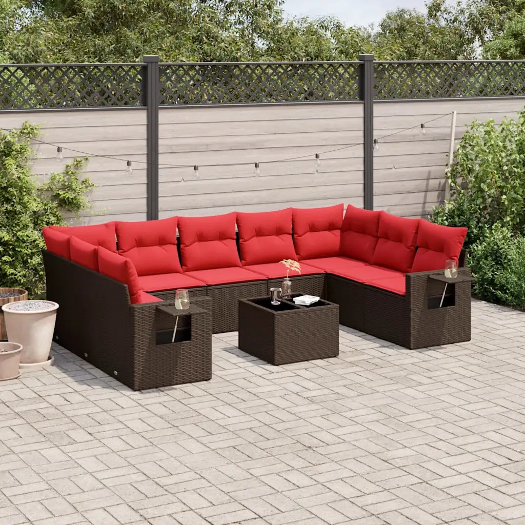Set Divani da Giardino 10 pz con Cuscini Marrone in Polyrattan 3220613