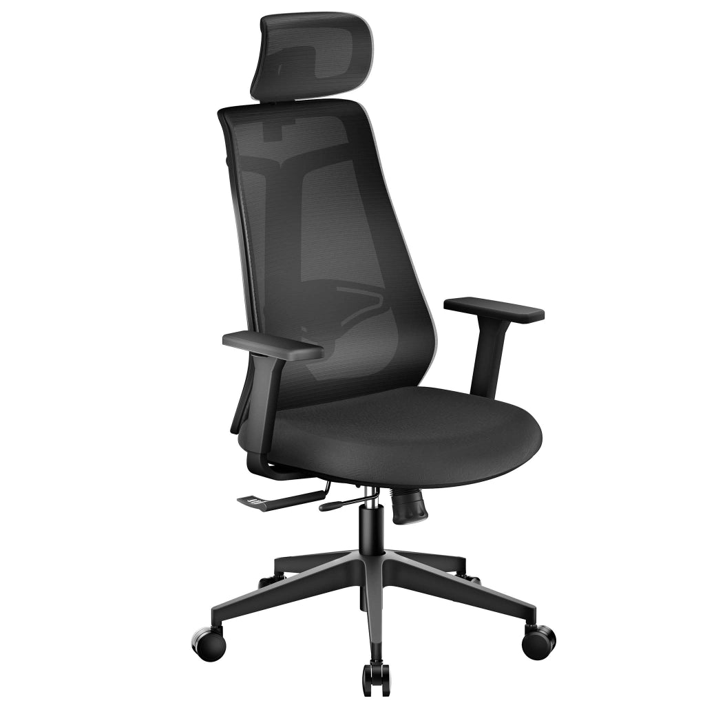 Sedia da ufficio ergonomica con regolazione in altezza e profondità, poggiatesta e braccioli regolabili, con supporto lombare, max 150 kg