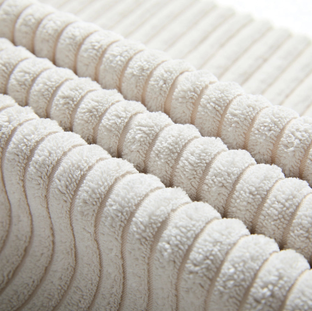 Divano angolare modulare a 4 posti in velluto a coste beige con contenitore e ricarica integrata