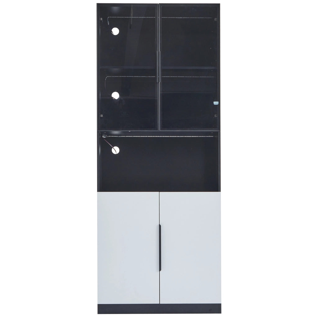 Vetrina moderna con ante in vetro e LED; 80 x 30 x 200 cm; bianca con dettagli neri