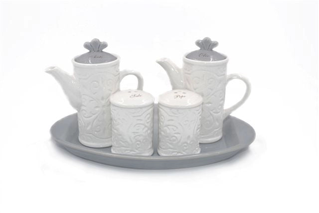 Set Menage Completo da Tavola in Ceramica Decoro Grigio