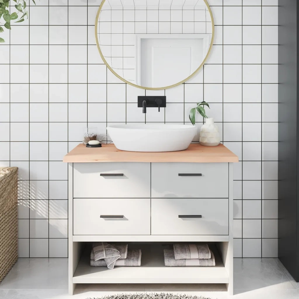 Piano Bagno 100x50x(2-4) cm in Legno Massello Non Trattato