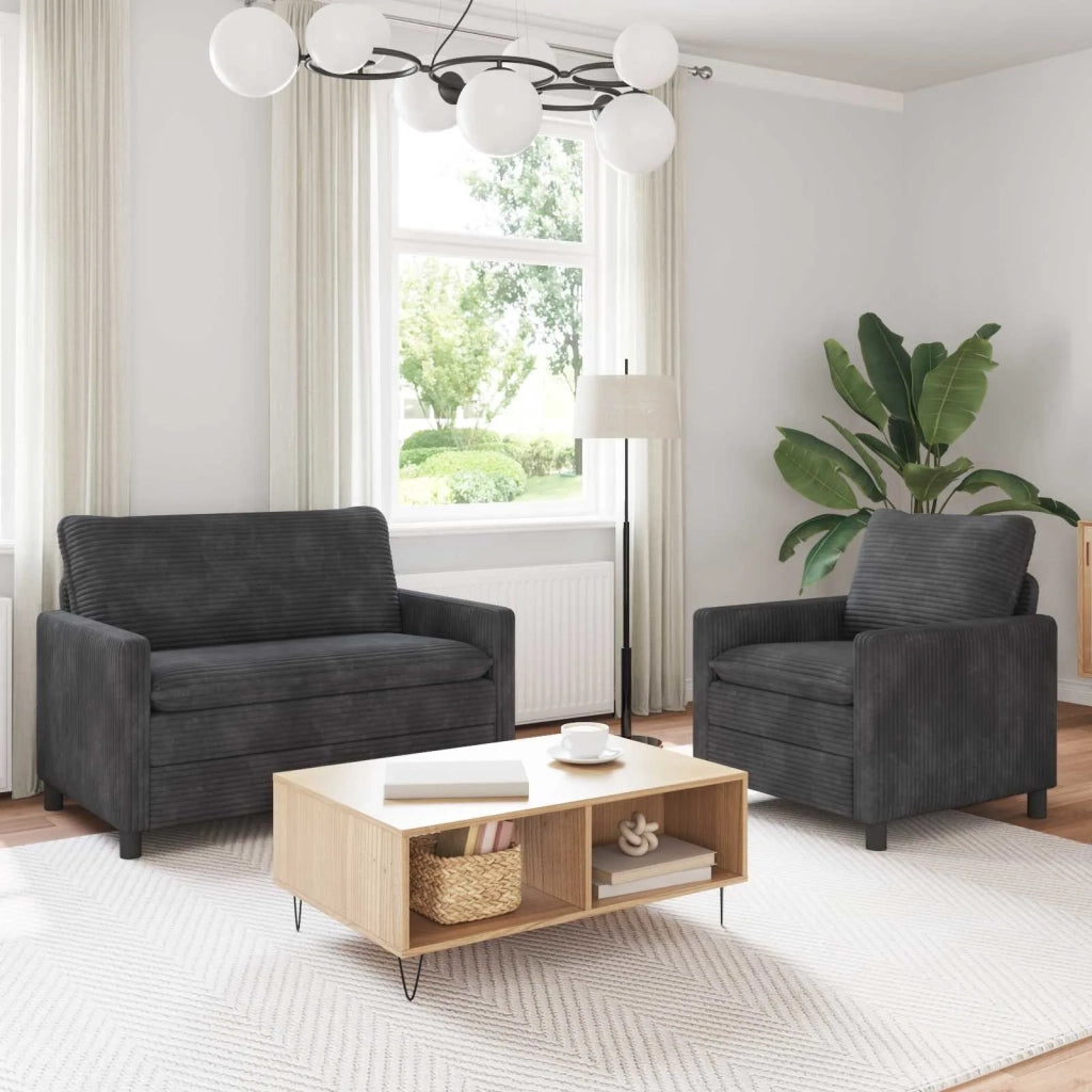 Set di divani 2 pcs Grigio Scuro Poliestere