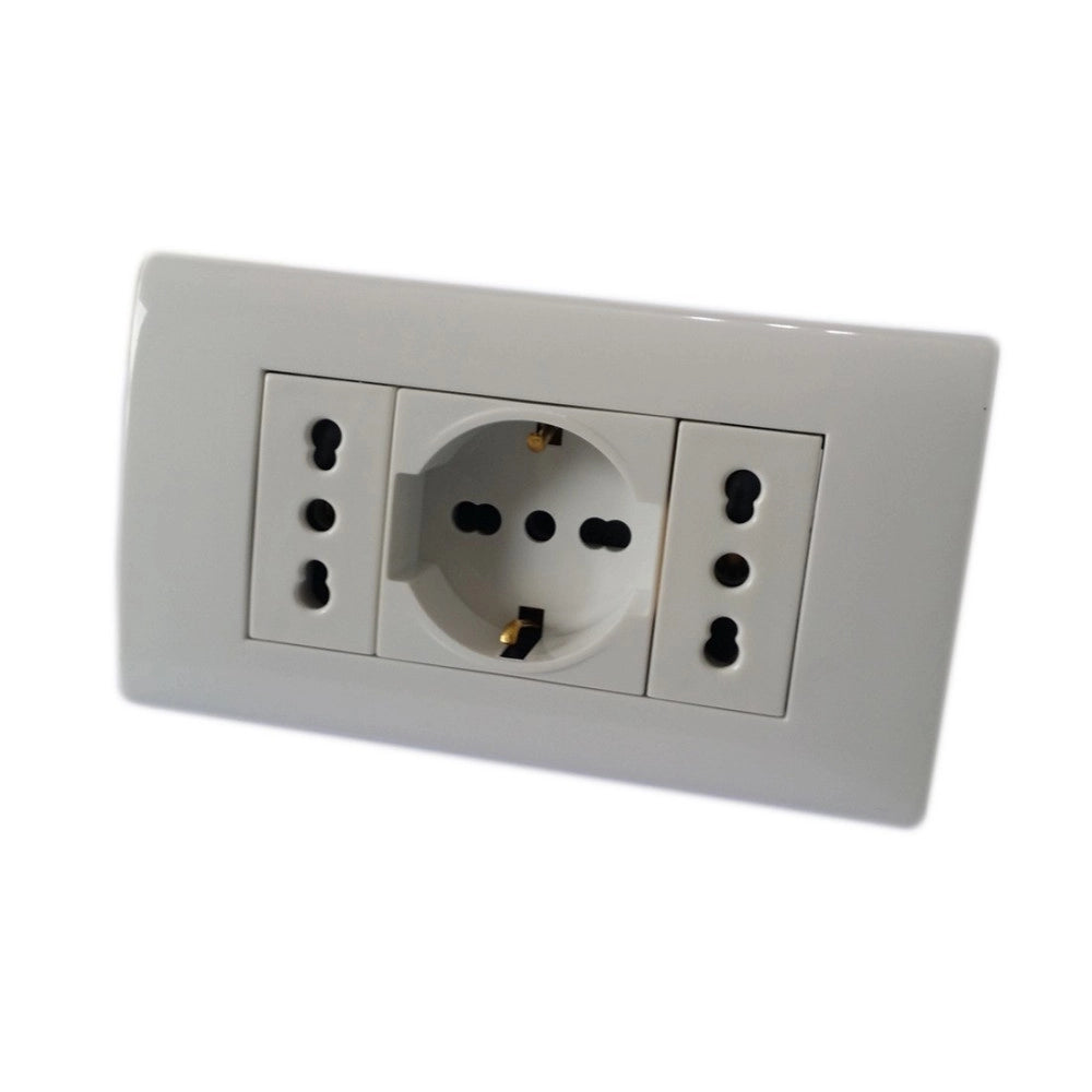 Trade Shop - Placca Placchetta 3 Posti Completa 2 Prese Bipasso 1 Presa Shuko Incasso 504 -