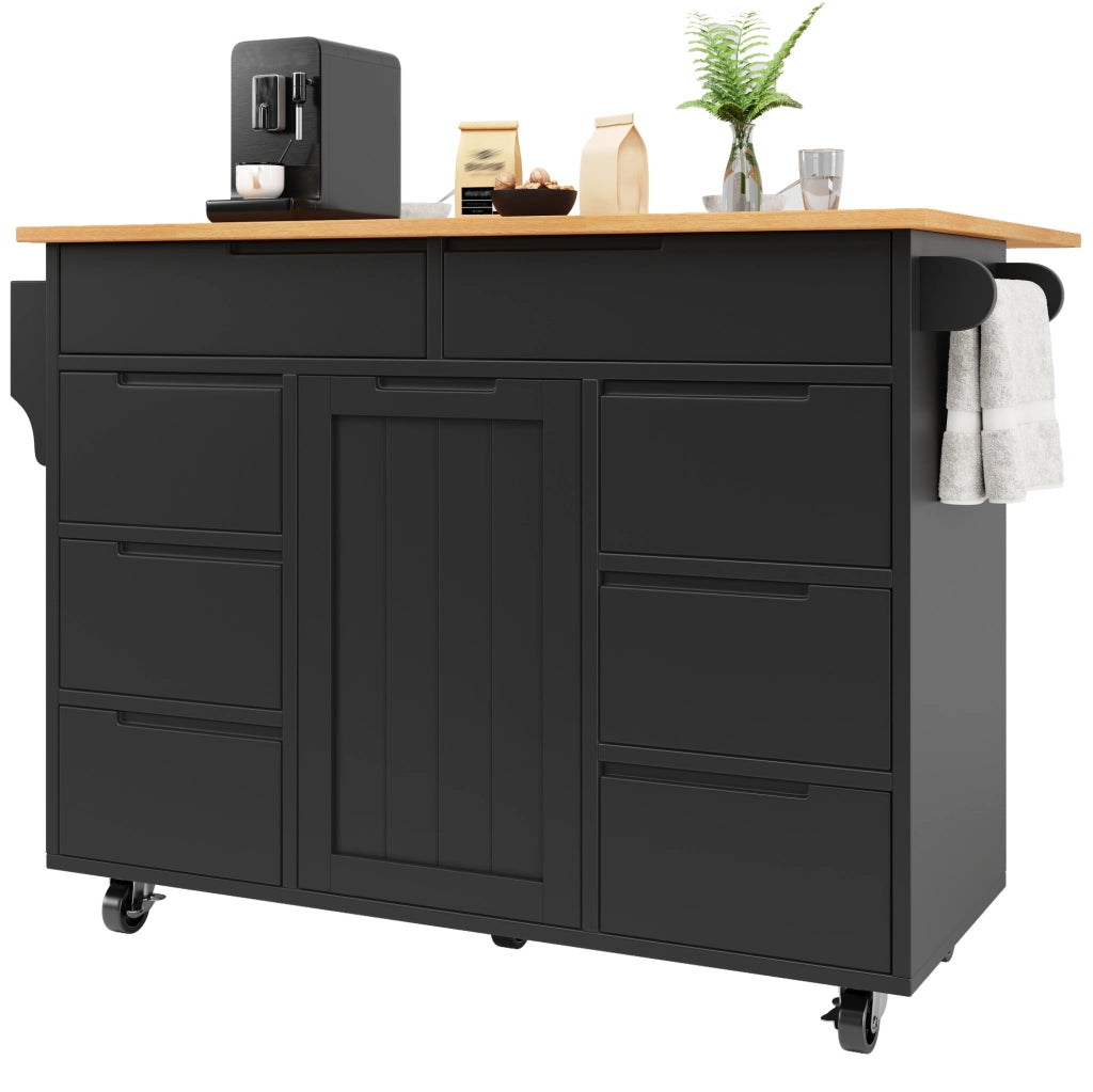 Isola da cucina 122x74.5x91.5 cm pieghevole; 8 cassetti; MDF nero
