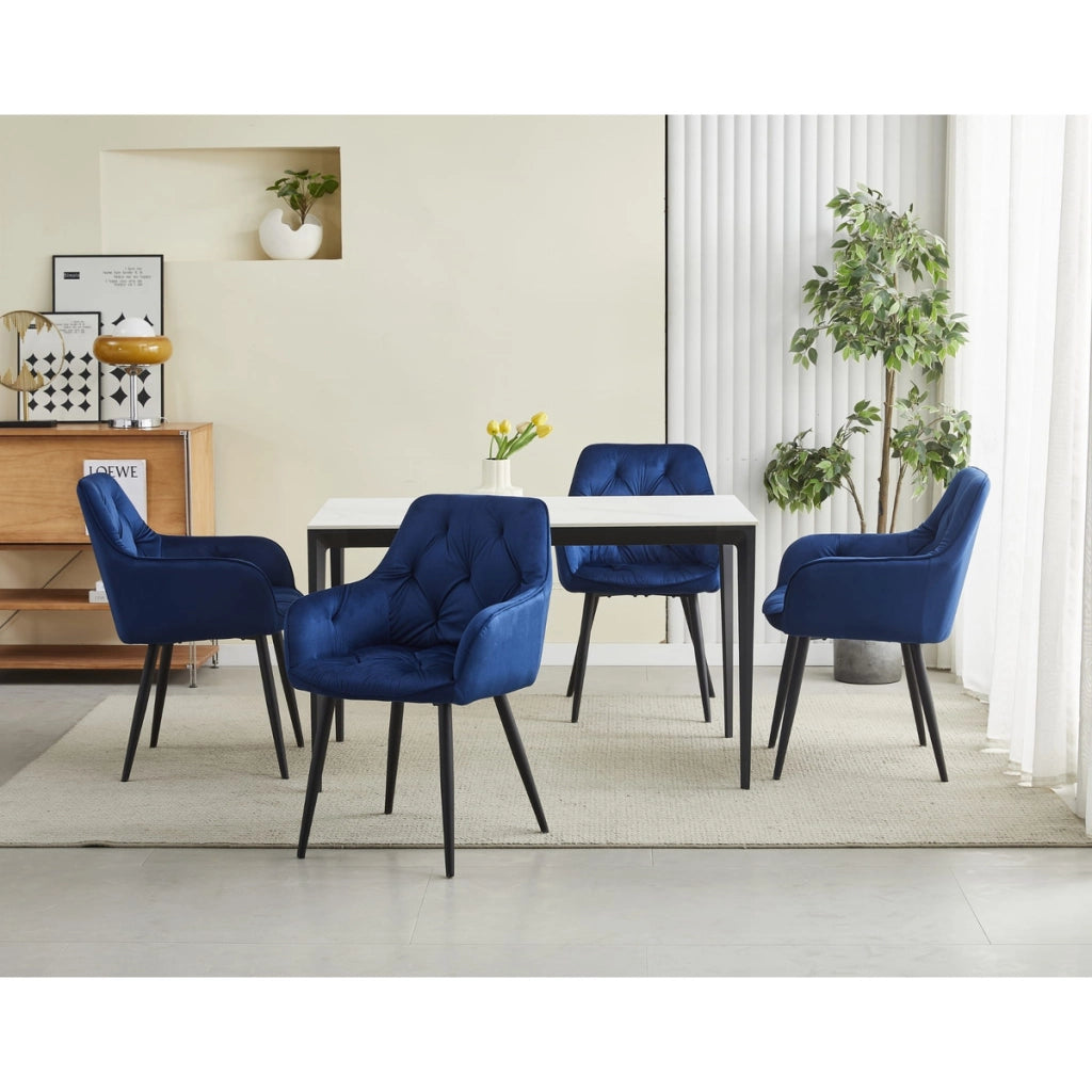 Set di 2 sedie Jork in velluto blu scuro e gambe nere