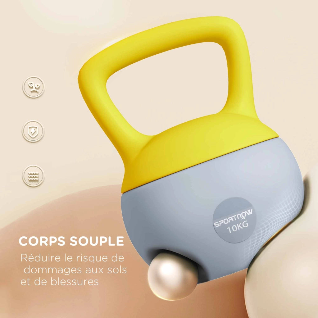 Kettlebell 10kg ¨C Xylo ¨C Impugnatura Antiscivolo Grigio e Giallo