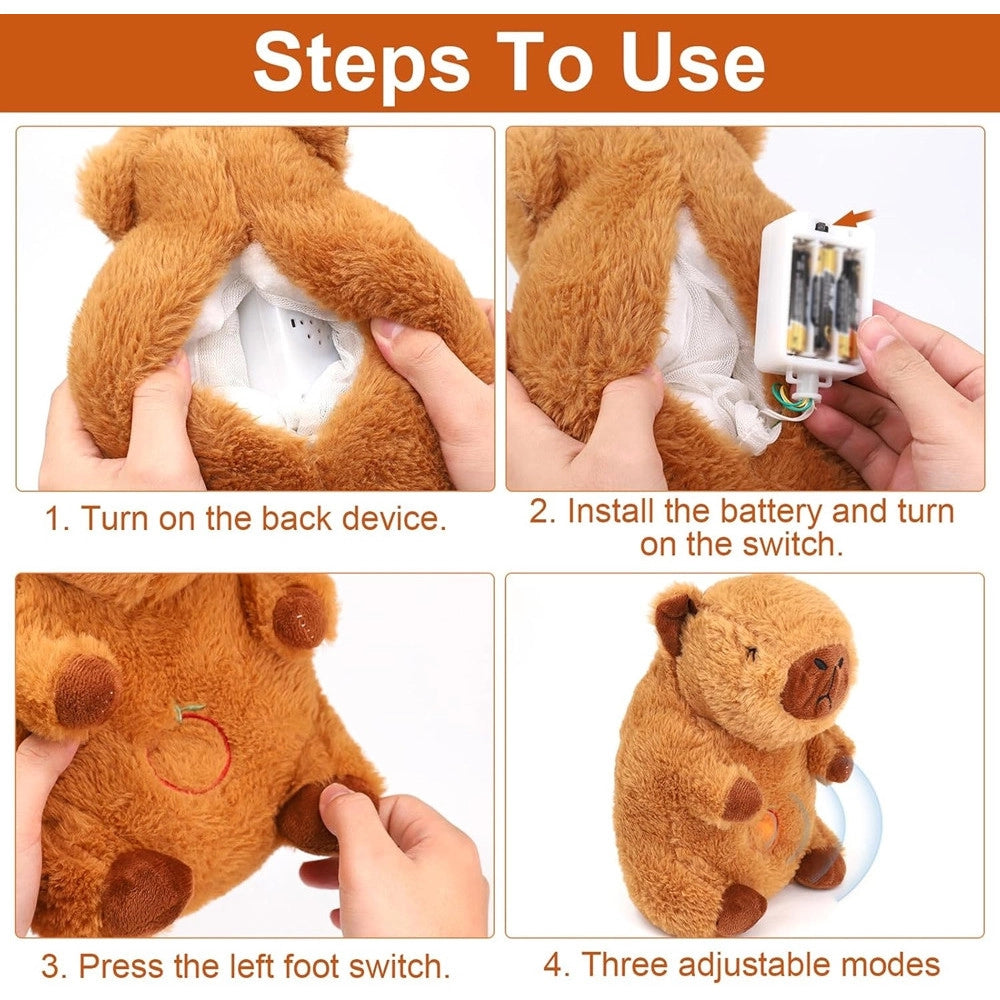 Trade Shop - Peluche Capibara Che Respira Movimento Respirante Con Luci Musica Per Bambini Morbido -
