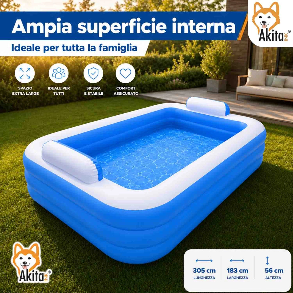 Akitaink Piscina Gonfiabile 3 metri con cuscini 305x183x56 cm