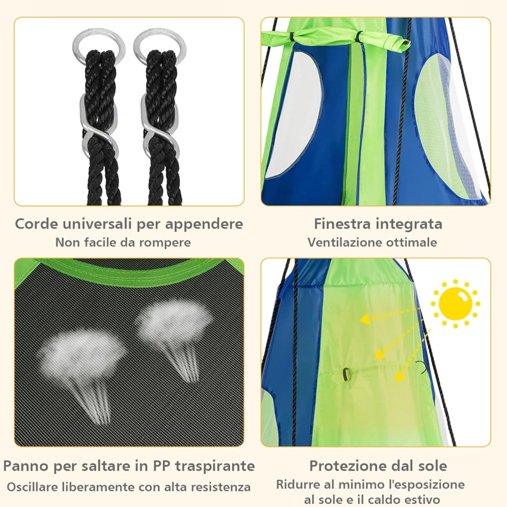 Tenda Altalena da Giardino, Altalena con Tenda da Gioco, 100 x 100 x 132 cm (Blu-Verde)