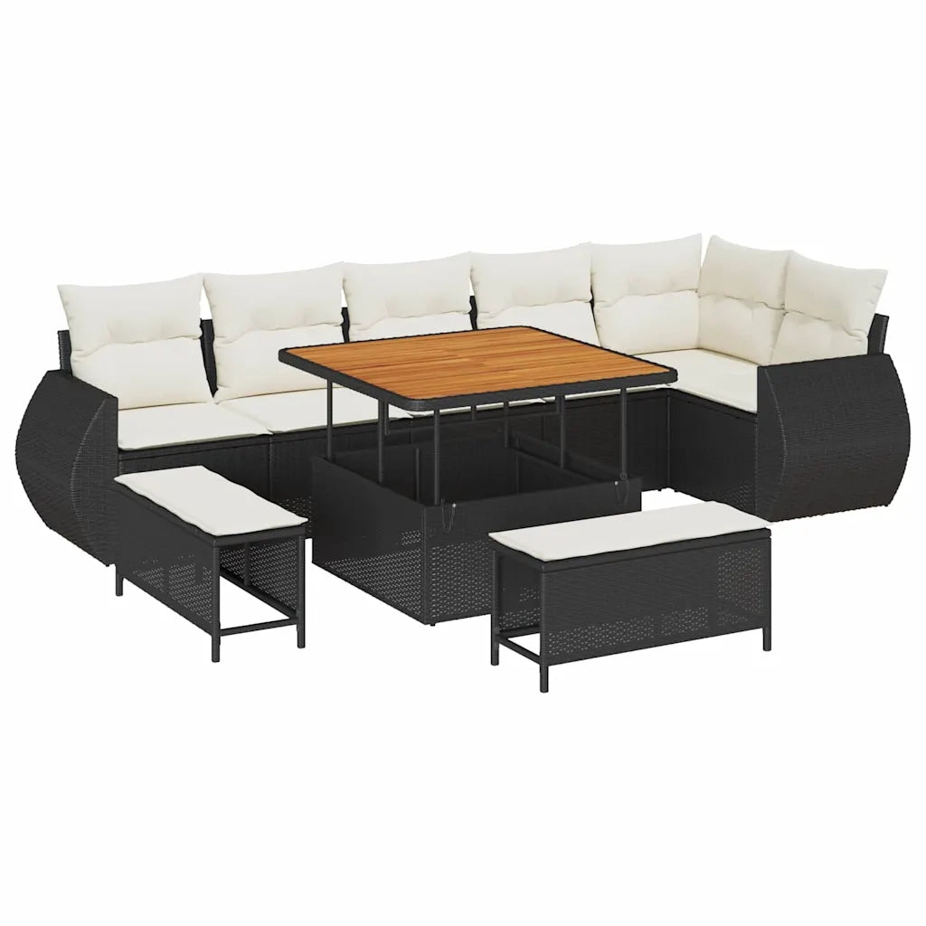 Set Divano da Giardino con cuscino 9 pcs Nero e Crema