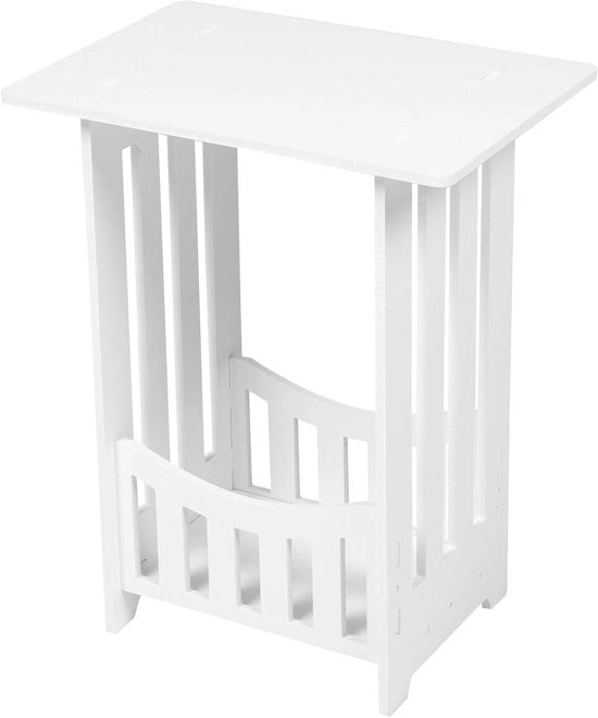 Nottorno Premium - Piccolo comodino bianco con dettagli in legno per camera da letto e soggiorno - Cassetto compatta con pannelli - Tavolo moderno mini con superficie in PVC
