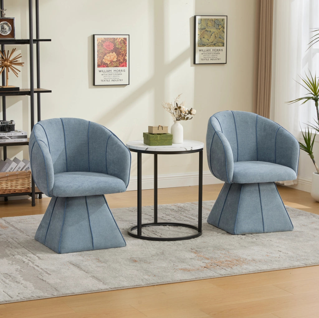 Poltrona girevole in ciniglia blu con schienale alto
